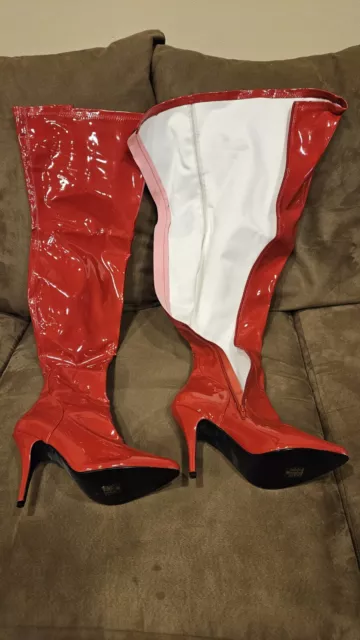 Pleaser Women's Seduce 3000 Red Patent Thigh High Boots Size 10 - EUC