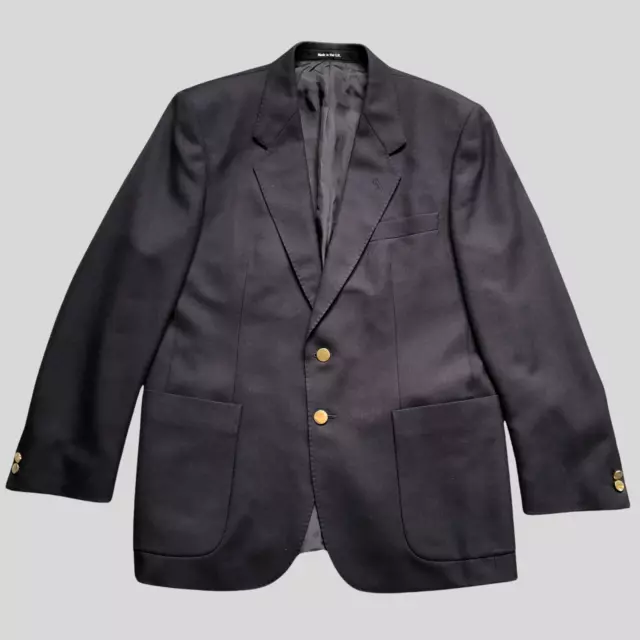 Vintage St Michael Jacket Blazer Mens 40 Short Wool Black Gold Button Made In UK