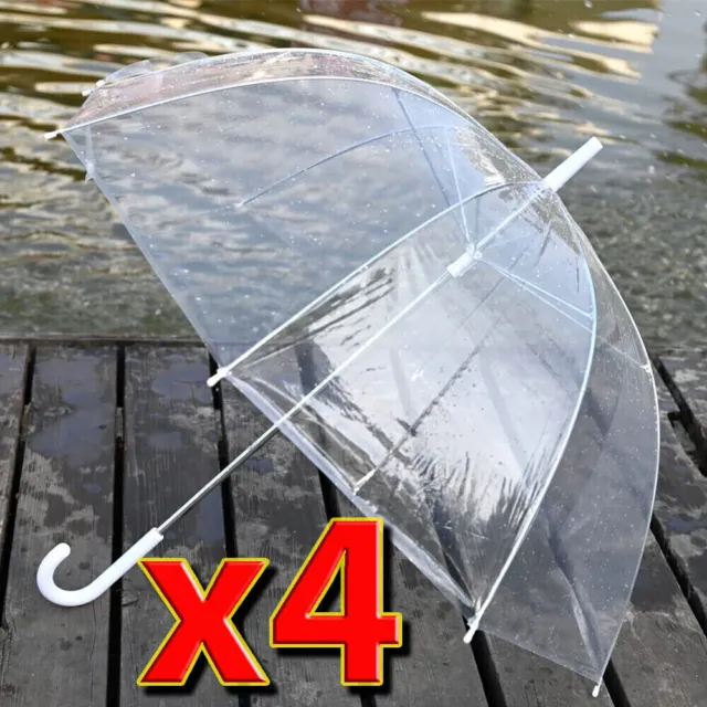 4 x Set Rain Umbrellas Dome Birdcage Transparent PVC Wedding Brolly Clear Bubble