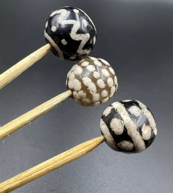 South East Asian Burmese Pyu Pagan Old Antique Etched Painted Agate Stone Beads