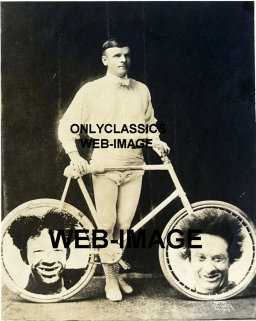 1880's EARLY VINTAGE BICYCLE CLOWN ACROBAT ACT PHOTO MAN IN TIGHTS TRICK BIKE