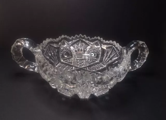 American Brilliant Period Cut Glass 2 Handle Bowl ABP Nappy Tidbit Candy Dish