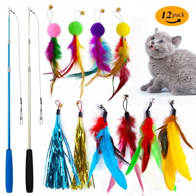 Chat Plume Jouets Tige de teaser Baguette de cloche Boule de fourrure de plume