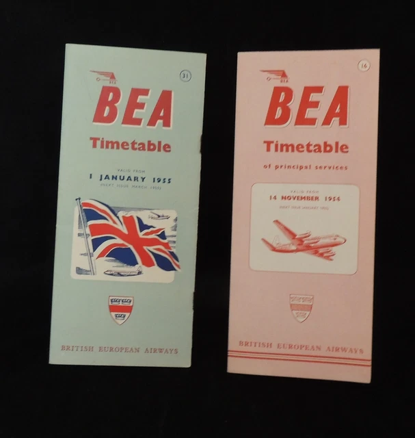 Htf 2 British European Airways (Bea) Timetables - 14 Nov 1954 & 1 Jan 1955