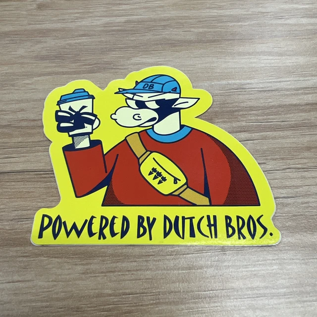 DUTCH BROS STICKER FEBRUARY 2022 Cow Powered By Dutch Bros Red Blue