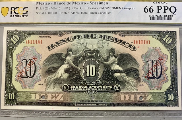 Mexico, Banco de Mexico 1925 10 Pesos / Pk22s / PCGS 66PPQ / Colorful Gem!