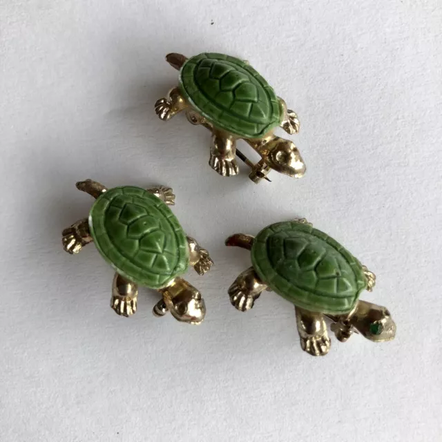 Vintage 3 Gold Toned Metal Turtle Tortoise Lapel hat Pin brooch Jewelry