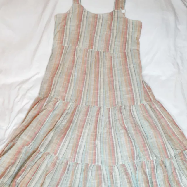 DAKOTA Tiered MAXI SUN Dress KRAZY KAT Linen LARGE Sand Coral Turquoise Striped