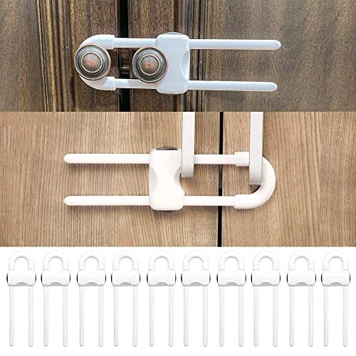 SMART CRAFTERS Child Safety Cabinet Locks, 10 Pack Adjustable Sliding U-Shaped
