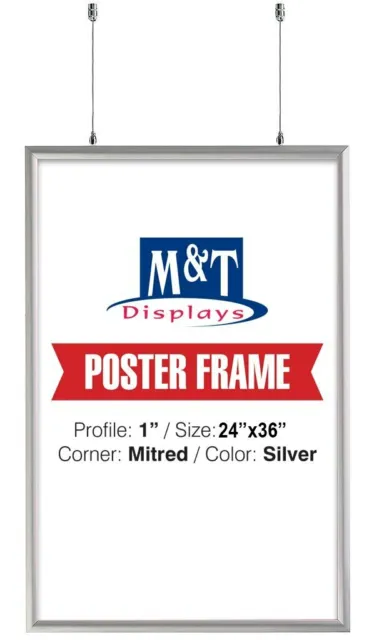 Snap Frame 24x36 Inch Poster Size, 1.25 Inch Silver Color Aluminum Profile,  Mitered Corner 