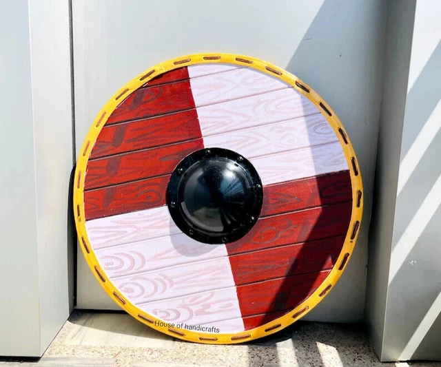 Beau bouclier rond 24 pouces à motif bouclier viking en bois prêt au
