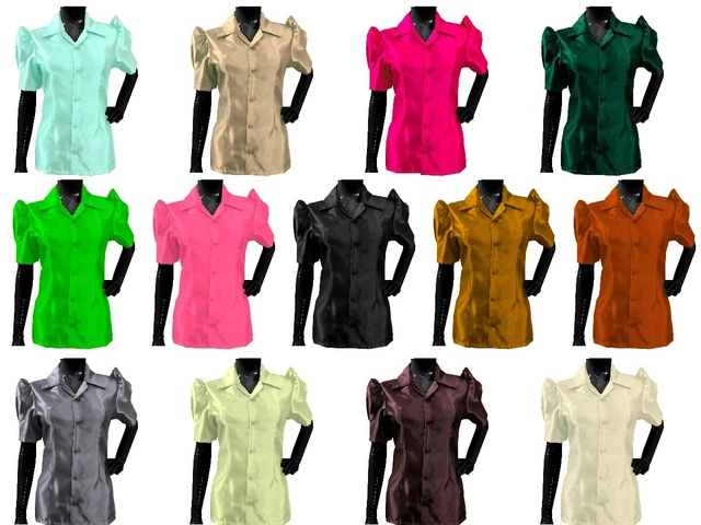Abbigliamento Casual Mezza Manica Camicia Raso Puff Blouse Top per Bambine S80-3