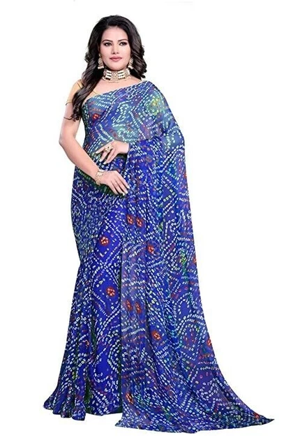 Sari in georgette stampati Bandhani da donna con camicetta, Bhandej saree