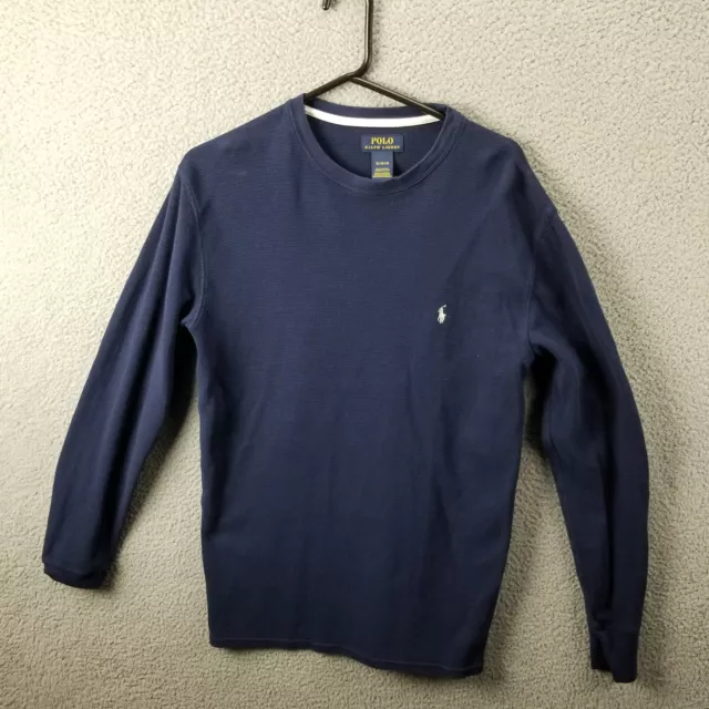 Polo Ralph Lauren Thermal T-Shirt Men XL Waffle Knit Blue Long Sleeve White Pony