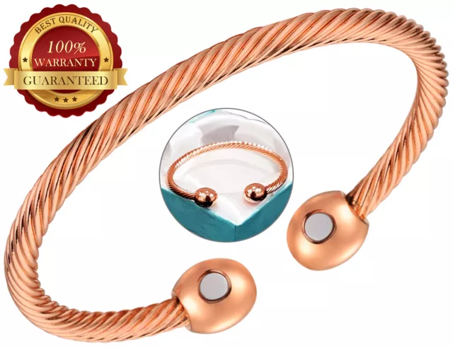 Copper Magnetic Bracelet Twist Rope Healing Arthritis Pain Cuff Bangle Wristband