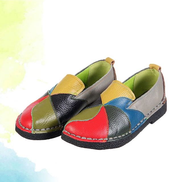 Chaussures en cuir pour femmes de couleur rétro de style ethnique de grande