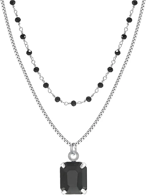 Dainty Stacked Double Layered Necklaces With Black Rhinestone Jewelry Gifts