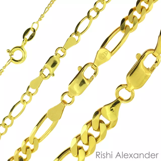 925 Sterling Silver Gold-Plated Figaro Mens Boys Chain Necklace All Sizes