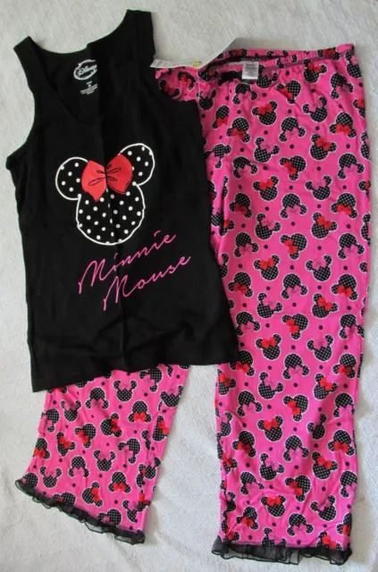 New Disney Mickey & Minnie Mouse Womens Size Medium 2 Pc Pajamas Tank & Pants