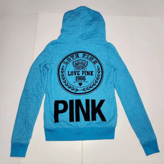 NWT Victorias Secret University Of Pink Zip Hoodie Jacket Blue Size Small Love