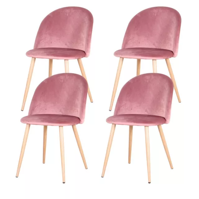 Pack de 4 Sillas Tapizada en Terciopelo Asiento Mueble Interior Comedor Rosa