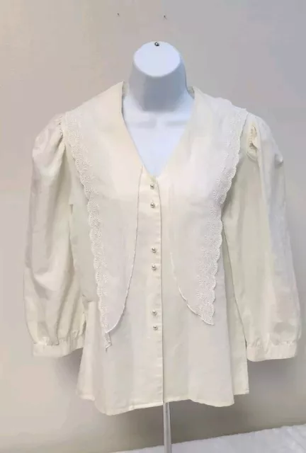 Chaus Women's 10 Linen Cotton Blouse Shirt Lace