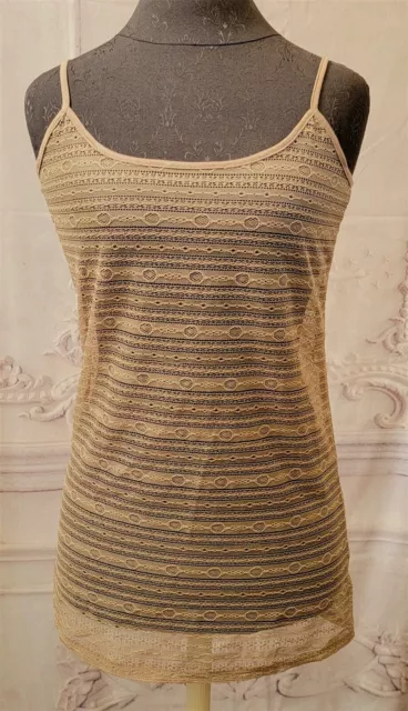 Victorian Trading Co M Sheer Striped Silky Lace Stretch Camisole Gold 13F