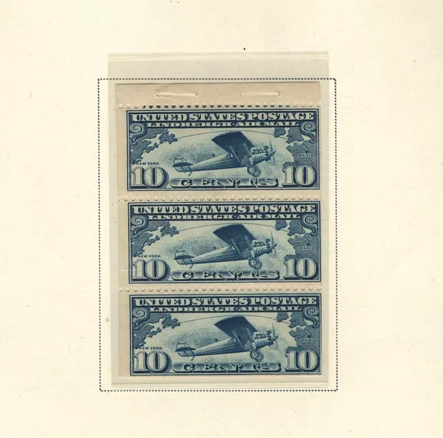 US Stamps 1928 US Sc c10a Booklet Pane of 3 Lindberghs Spirit of St Louis mnh og