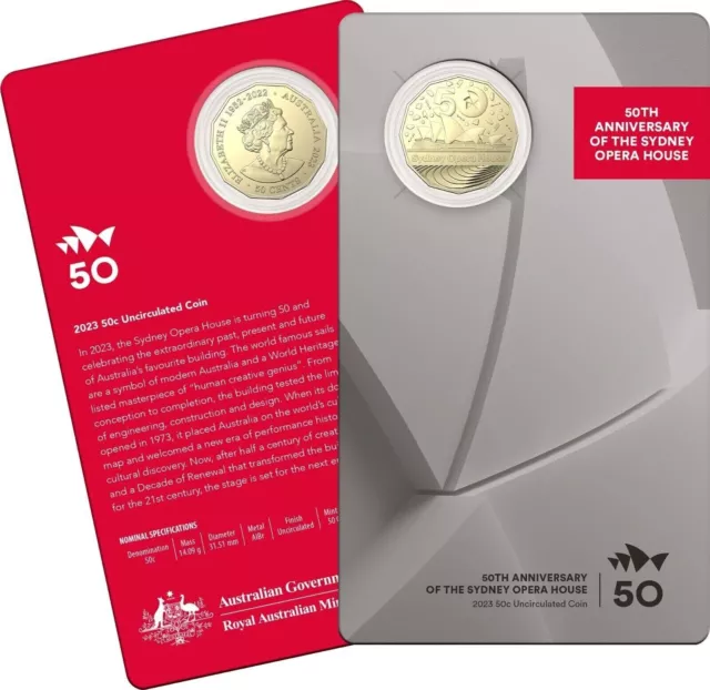 2023 Australia Sydney Opera House 50 years UNC Gold colour 50c cent Coin Card
