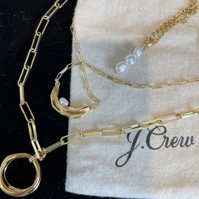 J. Crew 3 stand gold Circular necklace with pearls! Wear Each Individually, New