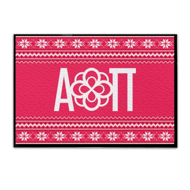 Alpha Omicron Pi Doormat 36x24 Inches, Tufted Loop, Sweater Letters Pink