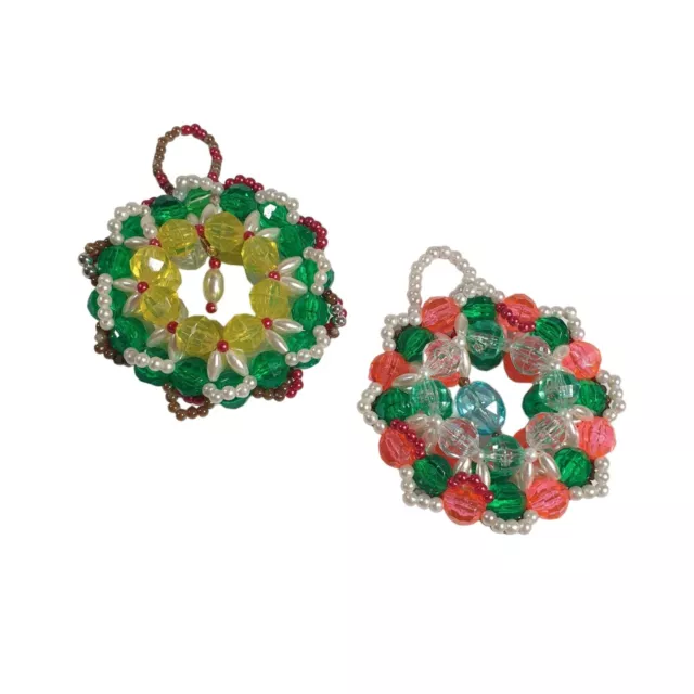 Hand Made Beaded Wreath Ornaments Vintage Christmas Tree Decoration Grandma Gift