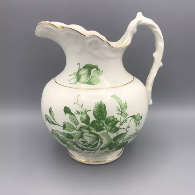 Antique Water Pitcher Knowles Taylor Knowles  Transferware Green Roses 669