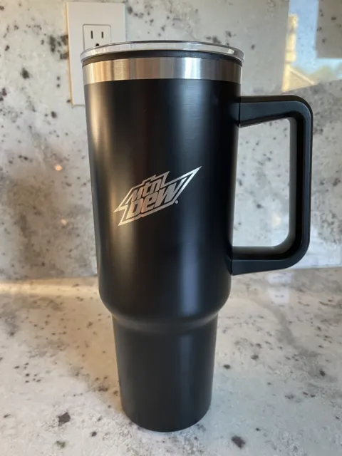 Mtn Dew Thermos Insulated Cup Tumbler 40 oz Stainless Steel Black with Handle