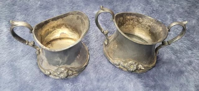 Queen City Silver Co. Creamer And Sugar Set Silver Plated early 1900 Art Nouveau
