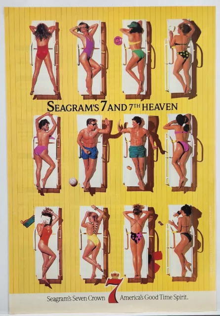 1989 Seagram's Seven Crown 7 7th Heaven Sexy Bikini Swimsuits Long Legs Print Ad