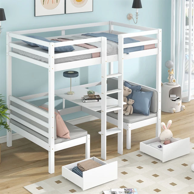 3FT WOODEN STORAGE Bed Frame Bunk Beds Kids Loft Bed High Sleeper w ...