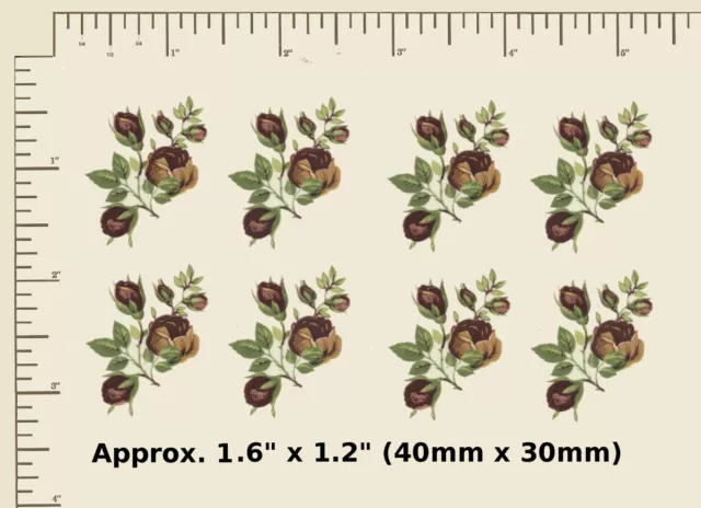 8 x SMALL RED ROSES Waterslide Ceramic decals FLOWERS, FLORAL 1.6" x 1.2" PD902