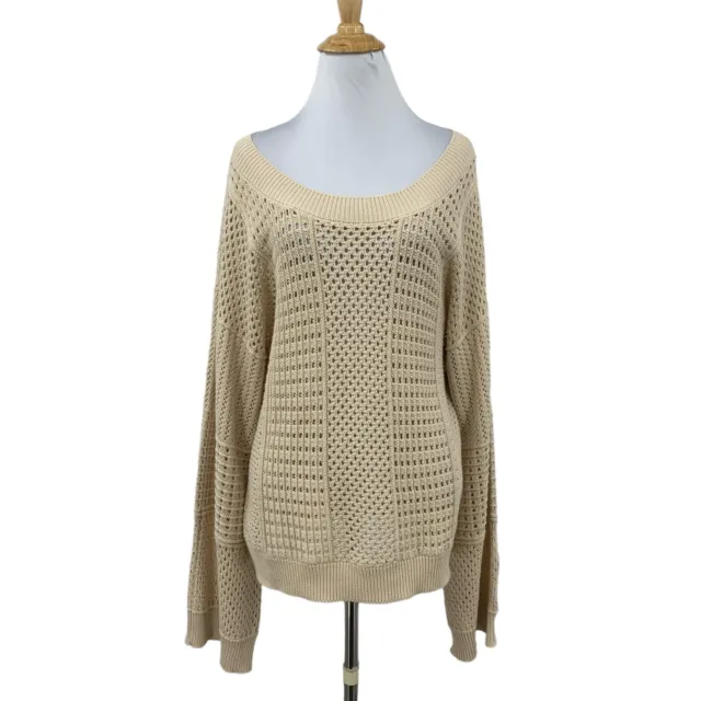 Anthropologie MOTH Sweater Women Small Sand Reese Kimono Sleeve Crochet Pullover