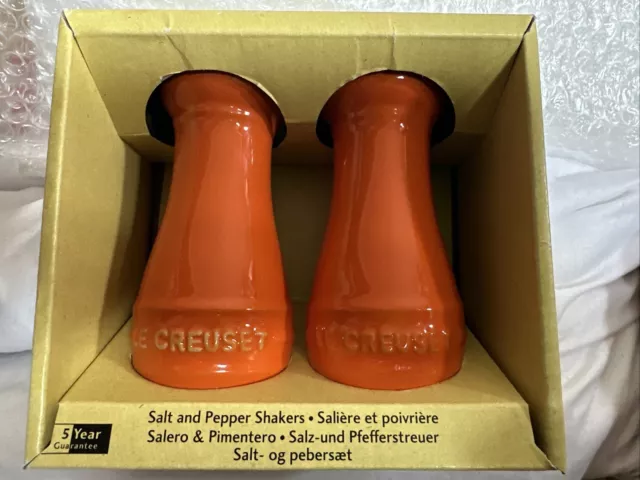 Le Creuset New Ceramic Orange Salt & Pepper Set RRP £26 - Issue With Writing