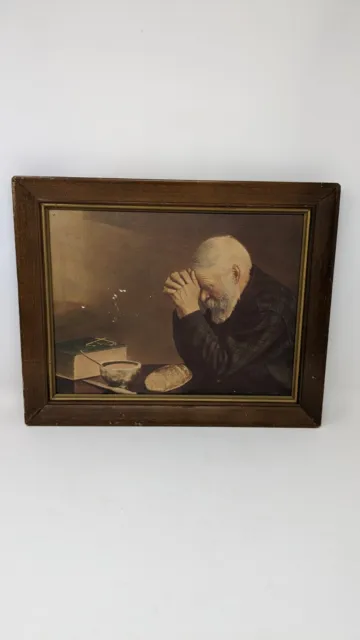 Vtg Grace Old Man Praying Picture Wood Framed Eric Enstrom Bovey MN 12.75 x 16"
