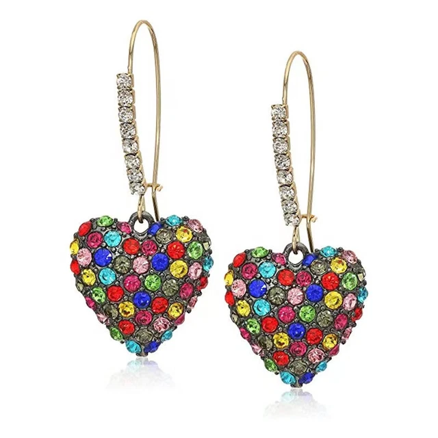 Colorful Crystal Rhinestone Heart Betsey Johnson Woman Drop Dangle Earrings Gift