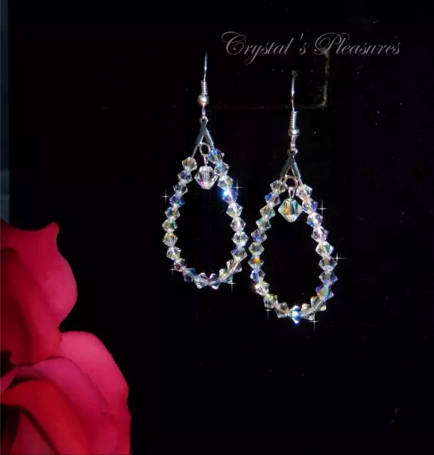 Aurora Borealis AB Made With Swarovski Element .925 SS DROPS WIRE EARRINGS