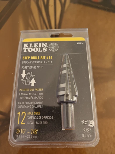 NEW Klein Tools KTSB14 3/16 to 7/8 Step Drill Bit #14 12 hole sizes Sealed