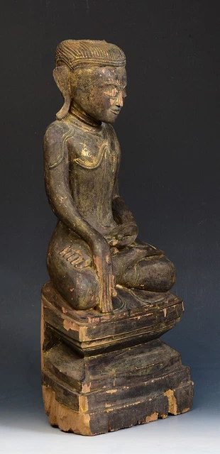 17th - 18th Century, Shan, Antique Burmese Wooden Seated Buddha 13