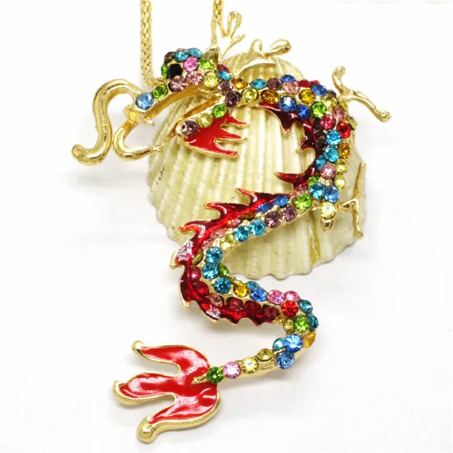 Hot Betsey Johnson Color Rhinestone Chinese Dragon Pendant Chain Necklace