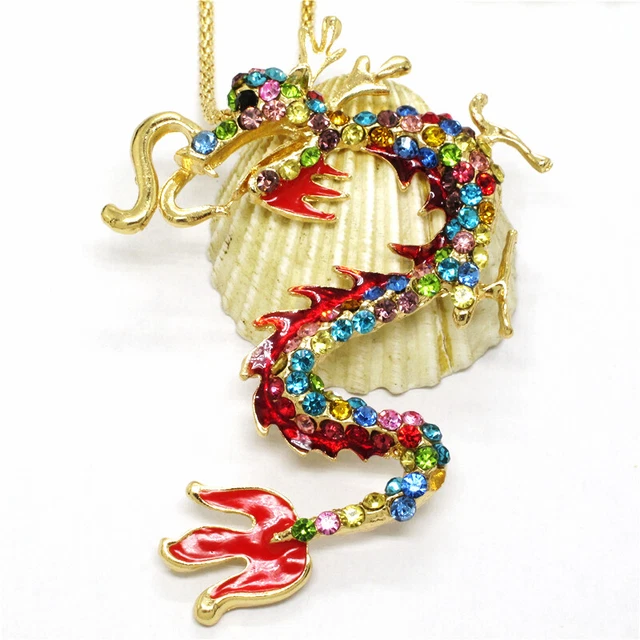 Hot Betsey Johnson Color Rhinestone Chinese Dragon Pendant Chain Necklace