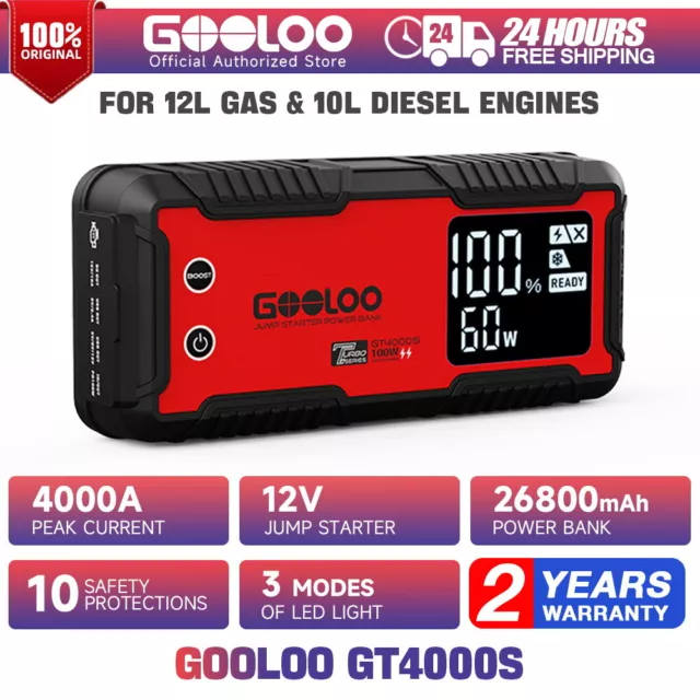 GOOLOO GT4000S 4000A Car Jump Starter 26800mAh Power Bank 12V Engine Booster AU