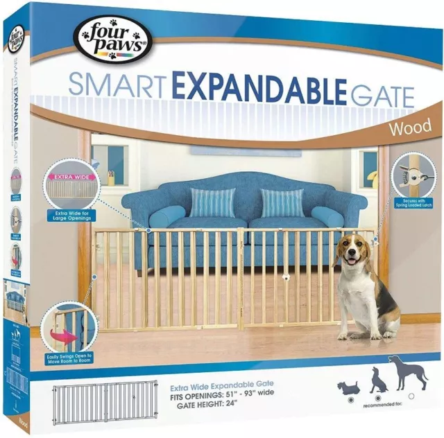 Dog, Four Paws Extra Wide Wood Safety Gate (53"-96" Wide x 24" High)