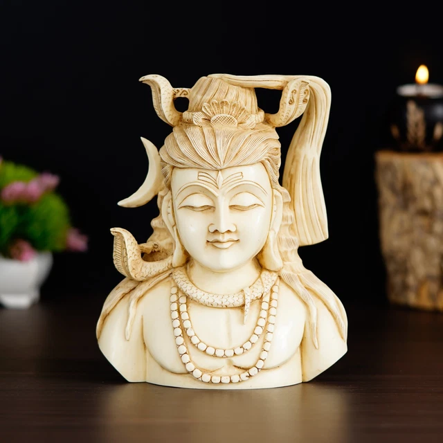 LORD SHIVA HEAD Statue Shiv Idol Wearing Rudraksha Mala Sculpture